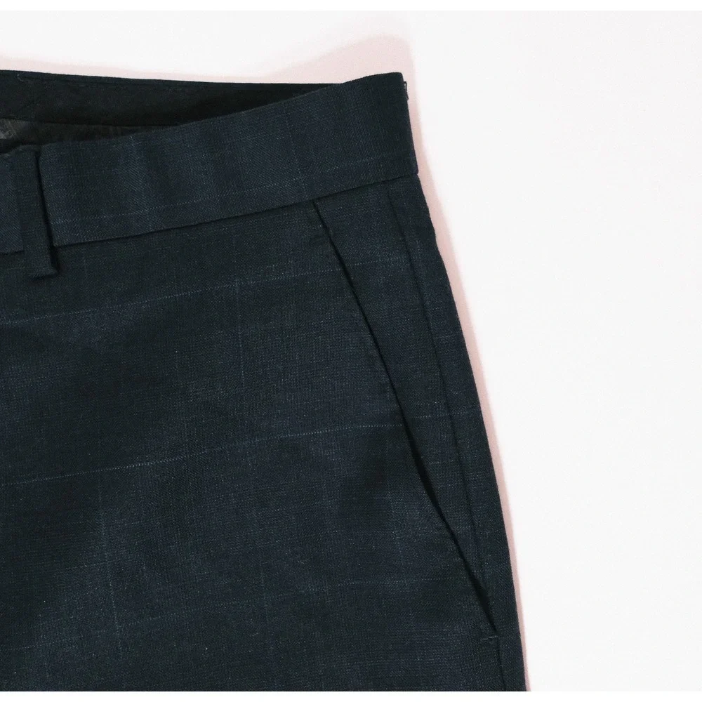 Lauren Ralph Lauren Mens Gray  Blue Plaid Wool Straight Leg Slacks